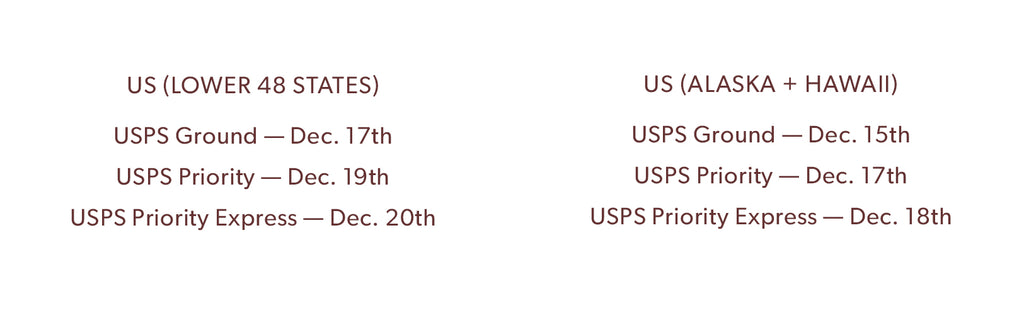 Holiday Ship Dates